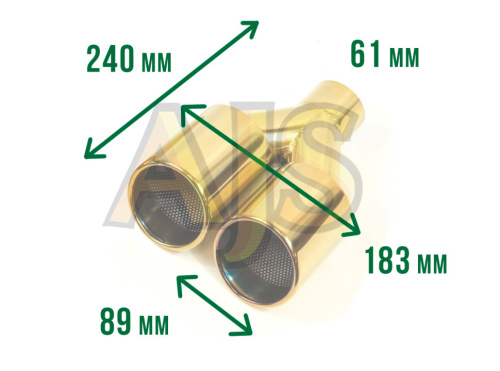 Насадка на глушитель AJS #1 двойная пара золото 60*89*240 фото 2